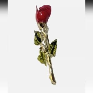 Vintage Red Rose Brooch Pin